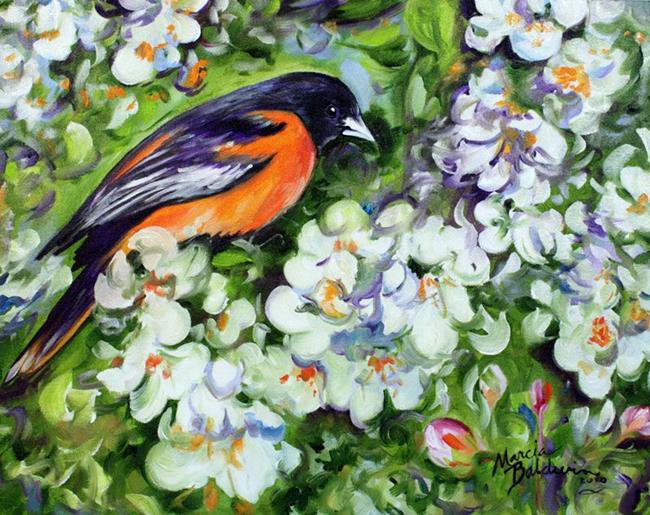 весна - птицы, весна, цветы, живопись, картины - оригинал