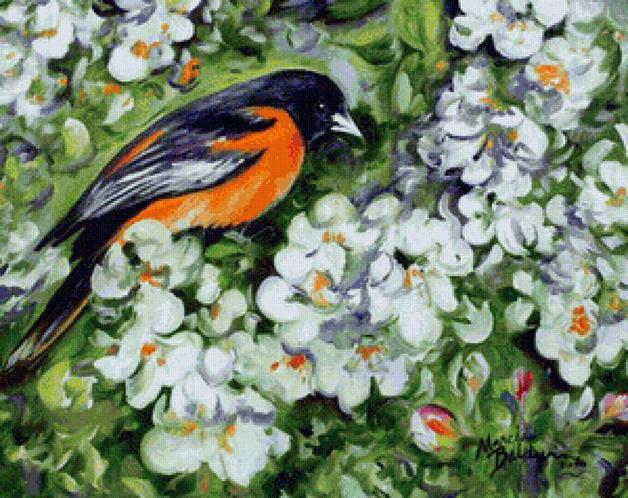 весна - птицы, живопись, картины, весна, цветы - предпросмотр