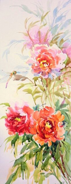 Пионы и стрекоза - пионы, стрекоза, цветы - оригинал