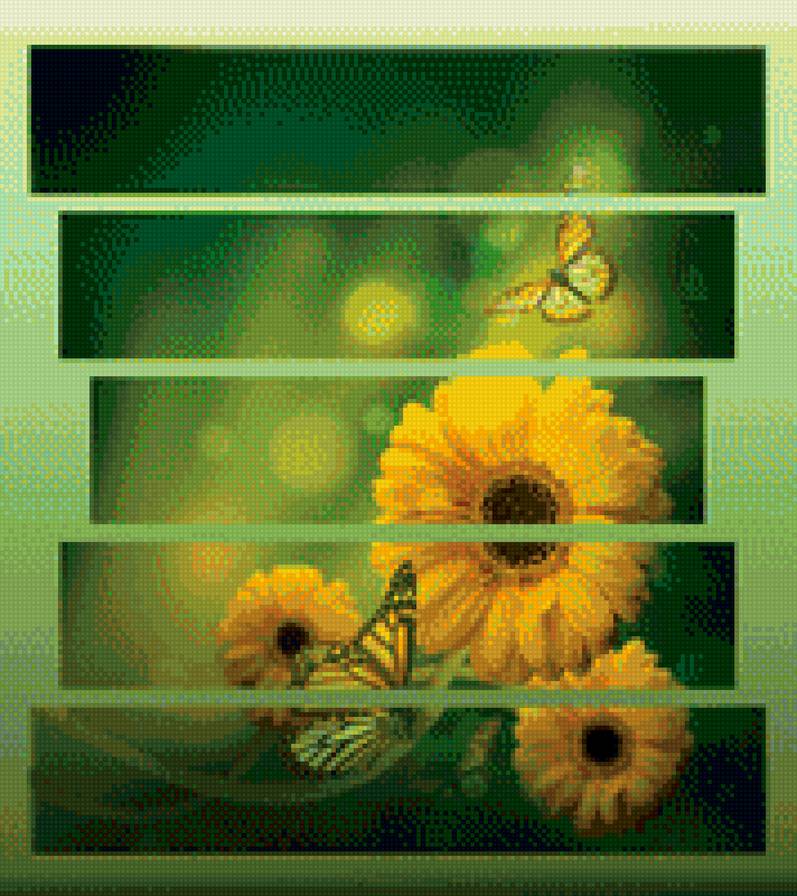 подсолнух - цветы, бабочка - предпросмотр
