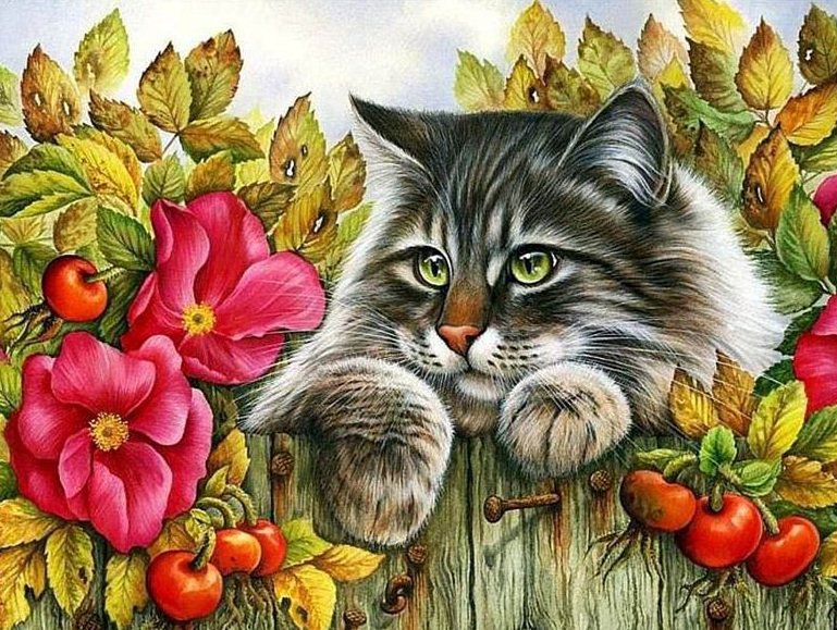 Котик - природа, кошки, картина - оригинал