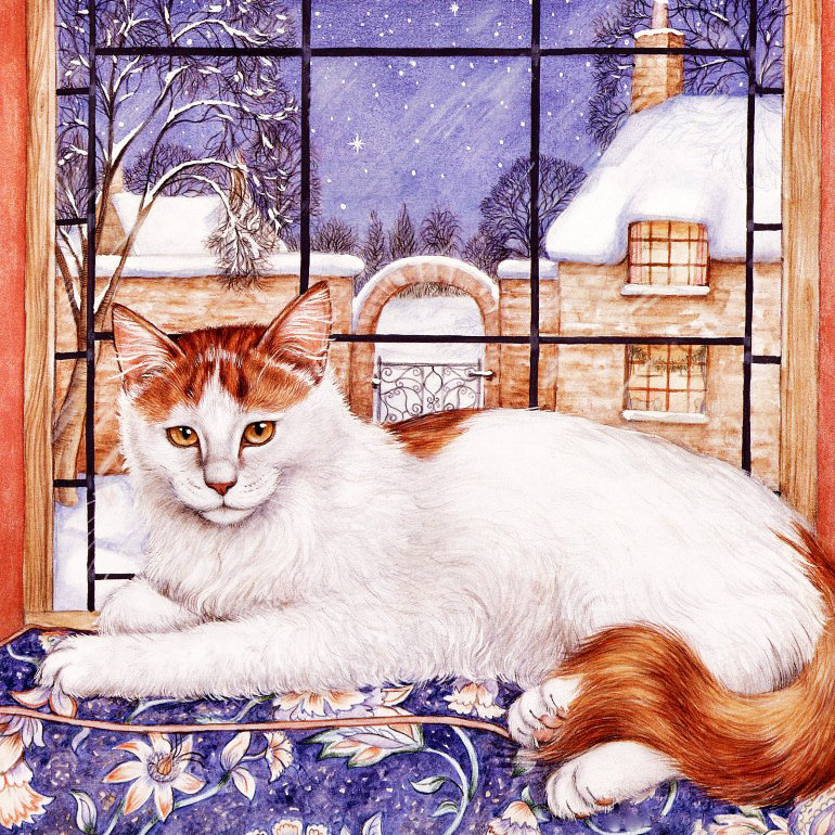 Любимчик - кошки, кошка, зимний пейзаж, зима, домашний любимец, домашний питомец - оригинал