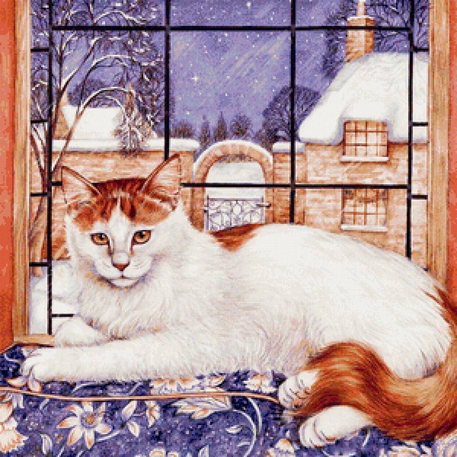 Любимчик - зимний пейзаж, домашний любимец, зима, домашний питомец, кошки, кошка - предпросмотр