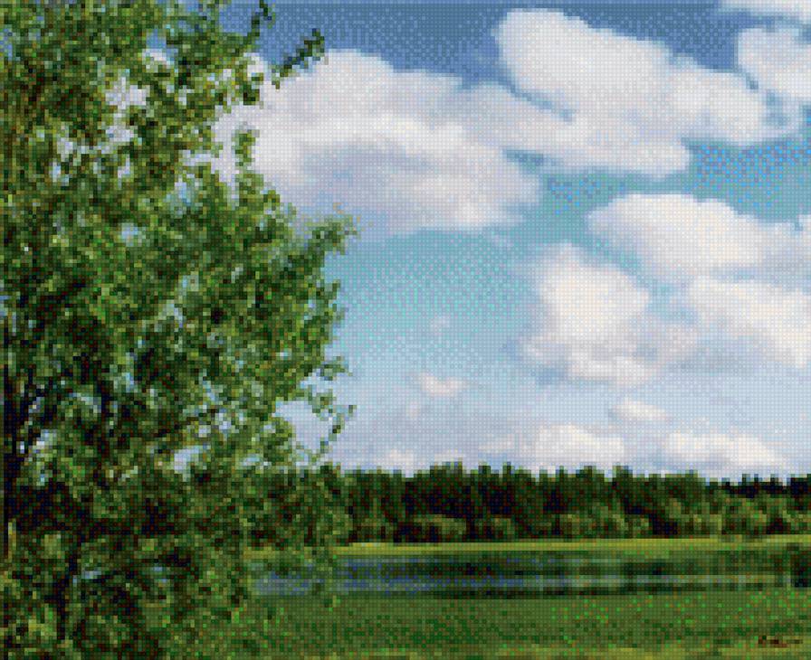 Родные просторы - река природа небо дерево у реки трава - предпросмотр