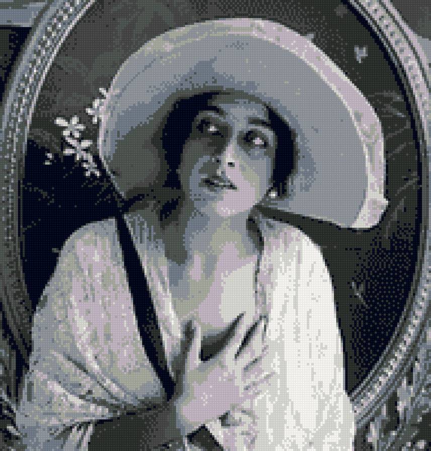 Портрет актрисы Эммы Цесарской - пионы, красивые вышивки, вышивка крестом - предпросмотр