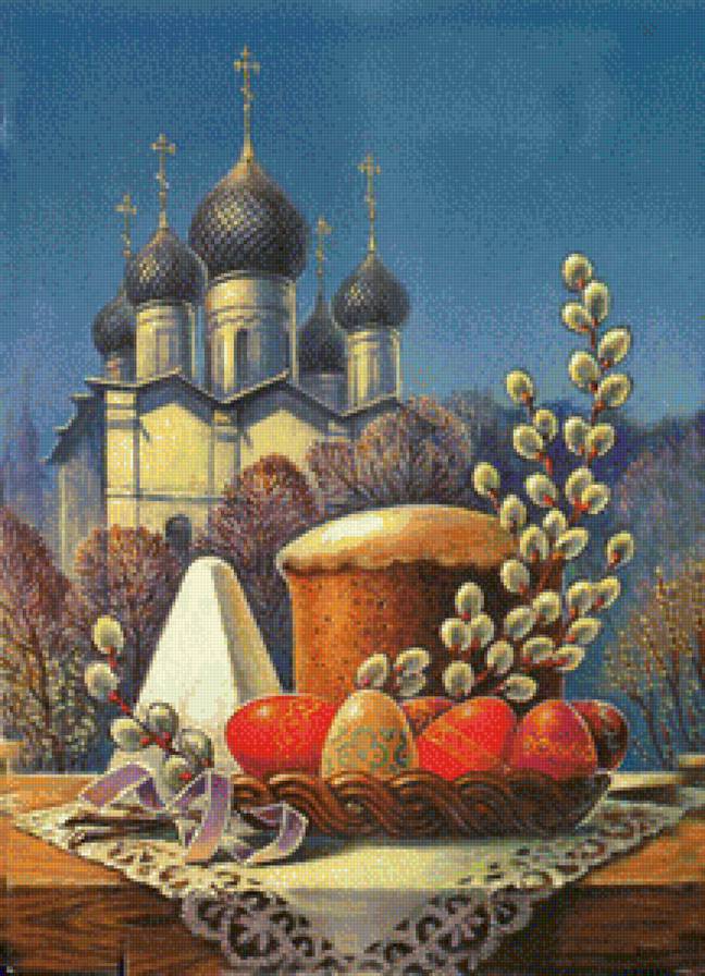 Вербное воскресение - натюрморт, картина, храмы - предпросмотр