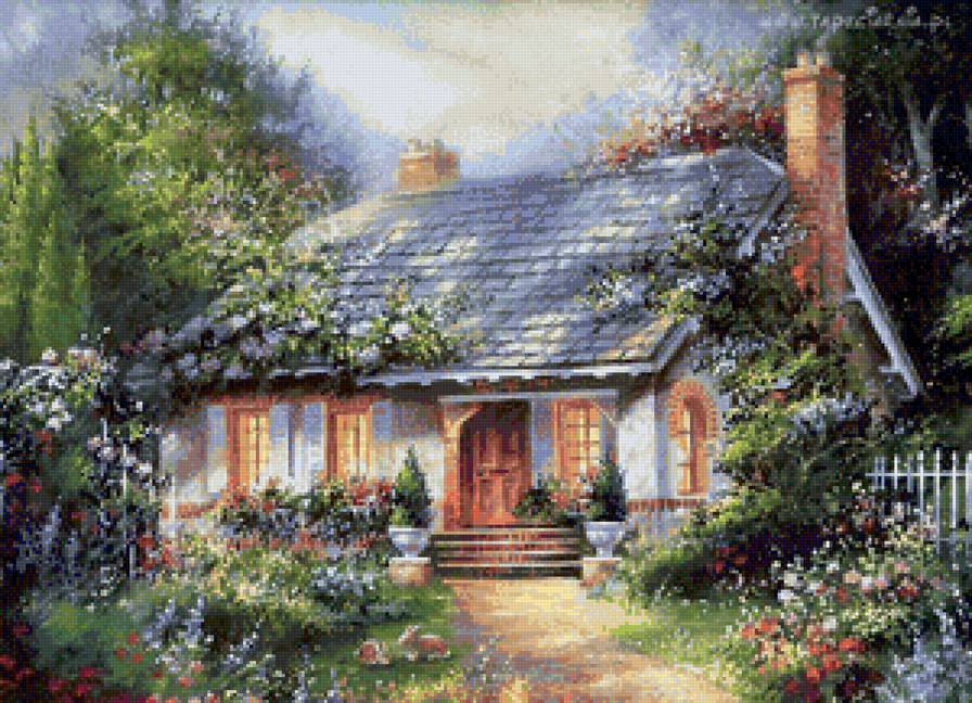 милый дом - природа, пейзаж, лето, цветы, домик в лесу - предпросмотр