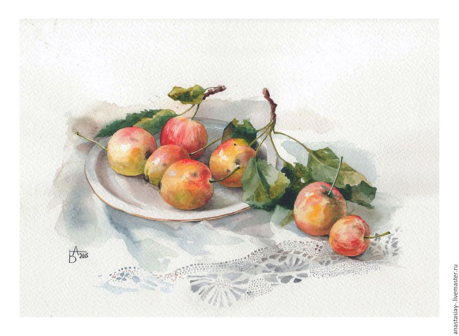ранетки - яблоки, кружево, натюрморт, ранетки - оригинал