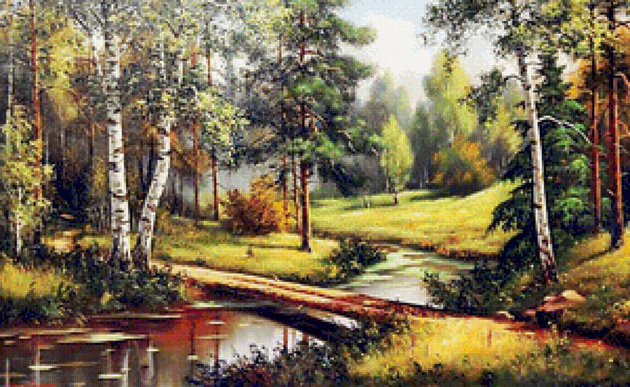 Мостик - мостик, живопись, река, пейзаж, осень, лес, природа - предпросмотр