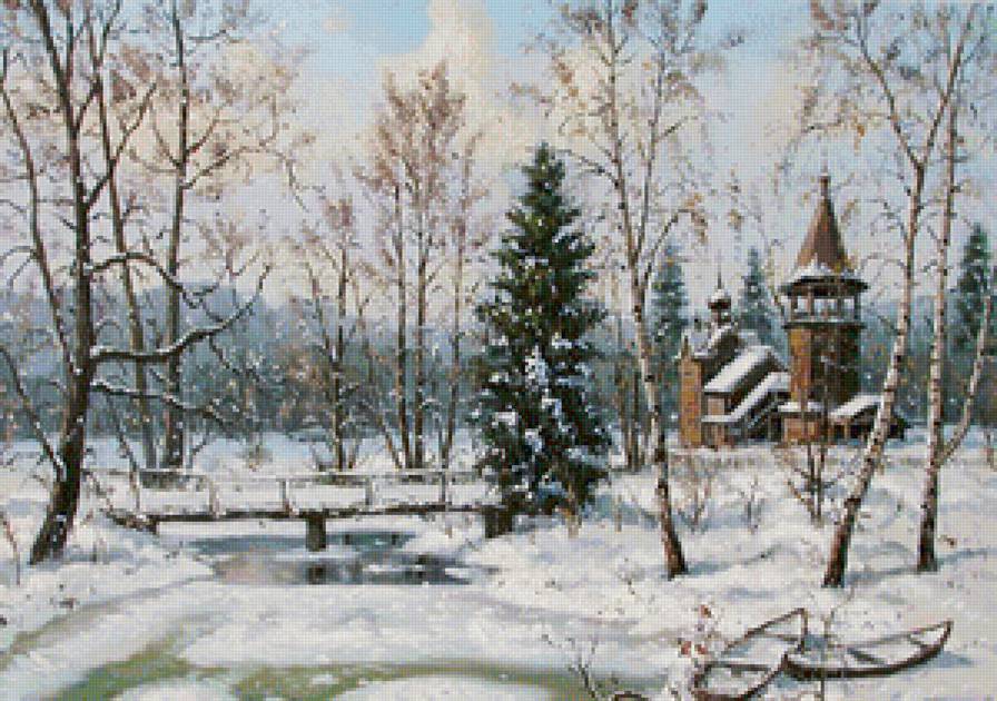 пейзаж - зима, деревня, ночь, пейзаж - предпросмотр