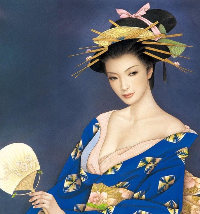 Гейша - веер, азия, гейша, красавица, япония, девушка, восток - оригинал