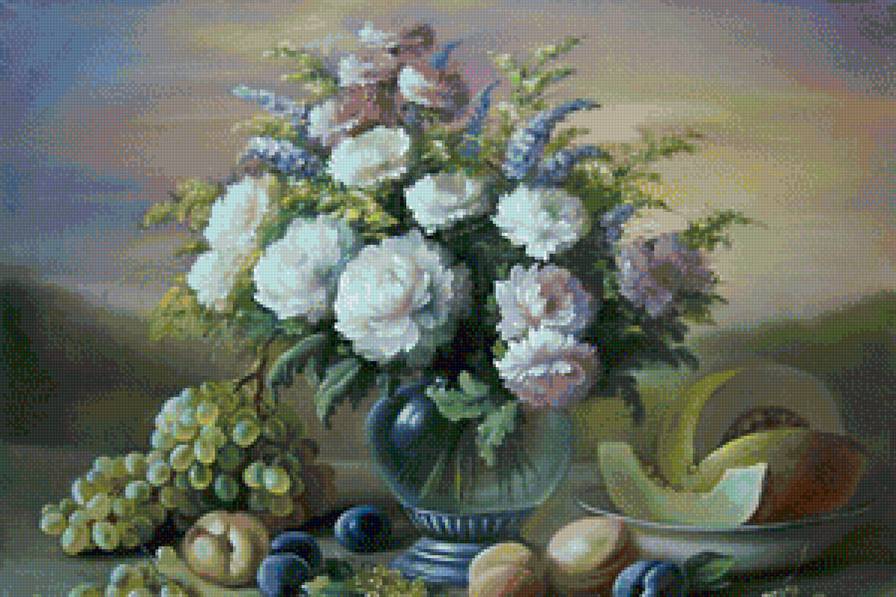 Натюрморт - натюрморт, фрукты, цветы - предпросмотр