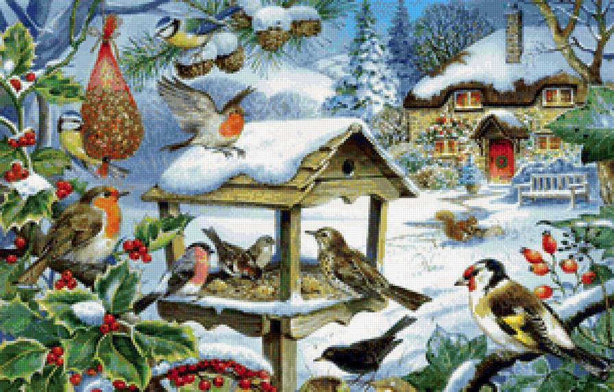 Кормушка - птицы, зима, лес, дом - предпросмотр