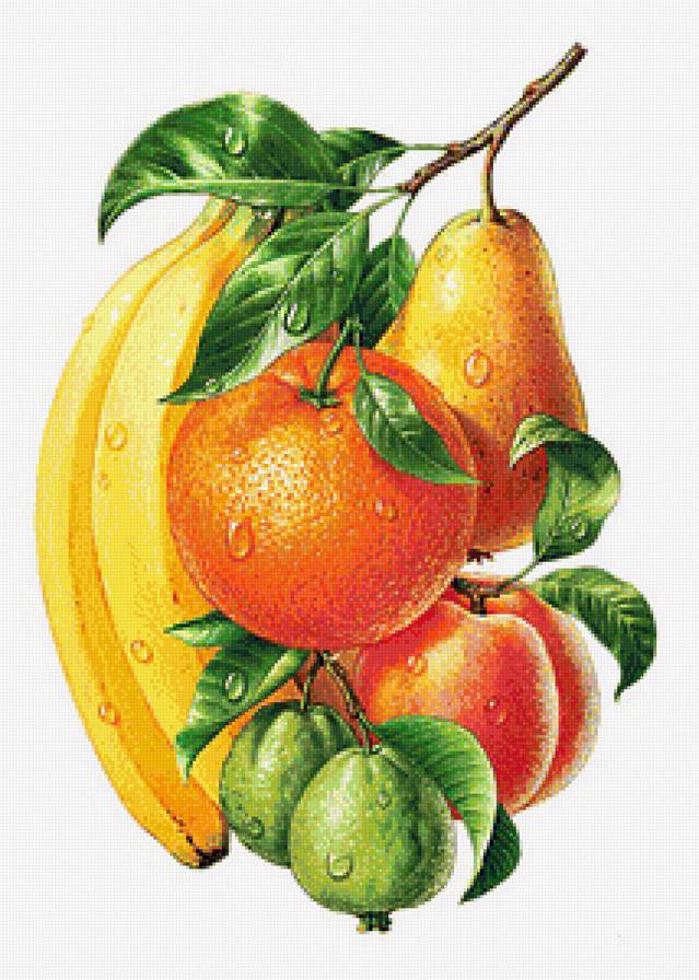 Фруктовое ассорти - для кухни, груши, бананы, натюрморт, фрукты, апельсины, персики, панель - предпросмотр