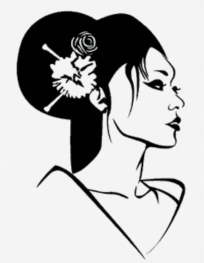 Гейша - монохром, гейша, восток, япония, красавица, девушка, азия - предпросмотр