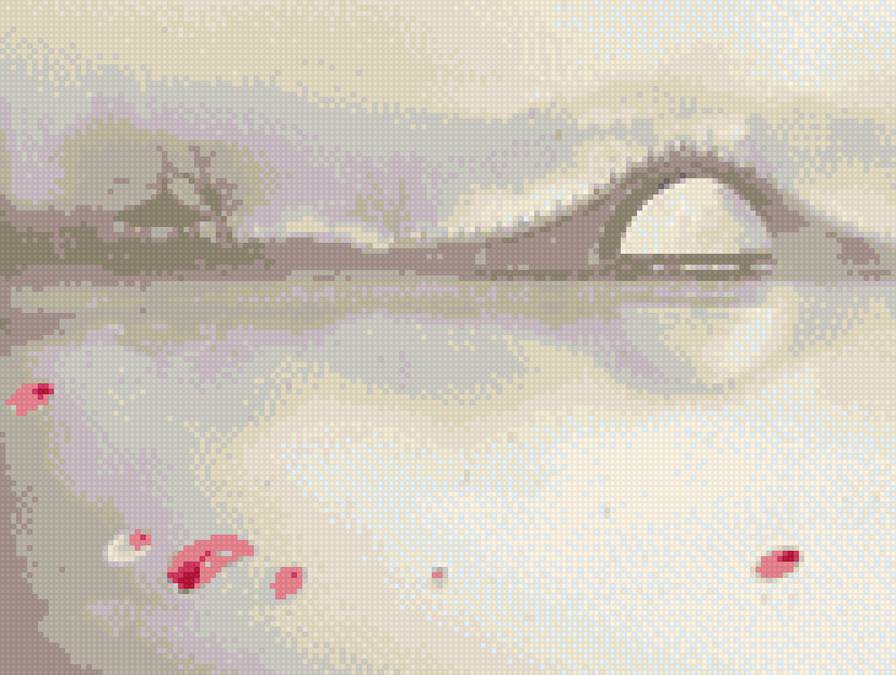 сакура над рекой1 - сакура, мост, триптих, река - предпросмотр