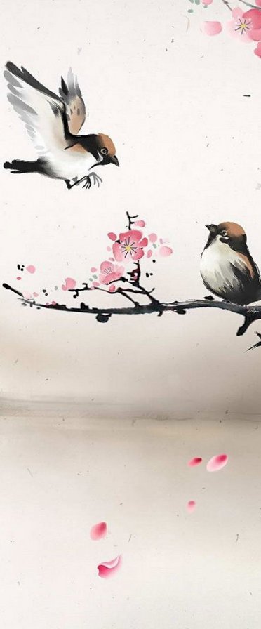 сакура над рекой2 - мост, река, сакура, триптих - оригинал