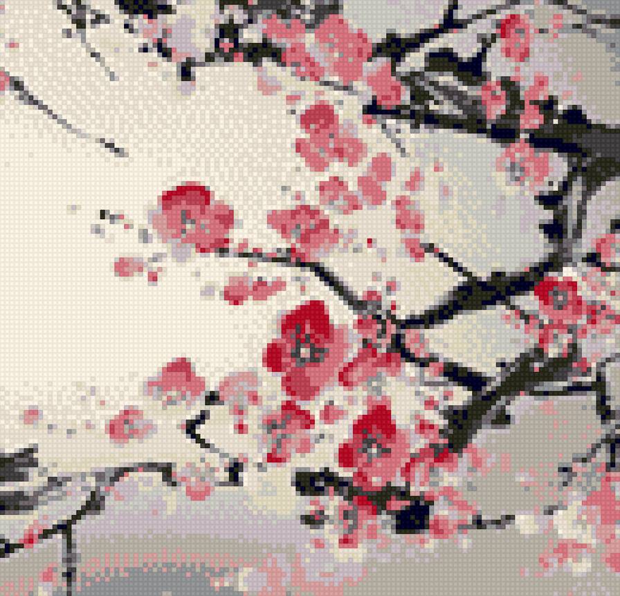 сакура над рекой3 - сакура, река, триптих, мост - предпросмотр