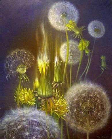 одуванчики - одуванчики, цветы, весна, живопись, природа, картины - оригинал