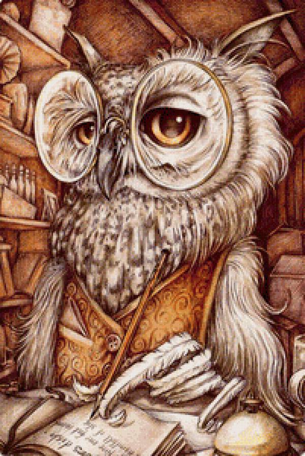 Умная сова - картина, птицы - предпросмотр