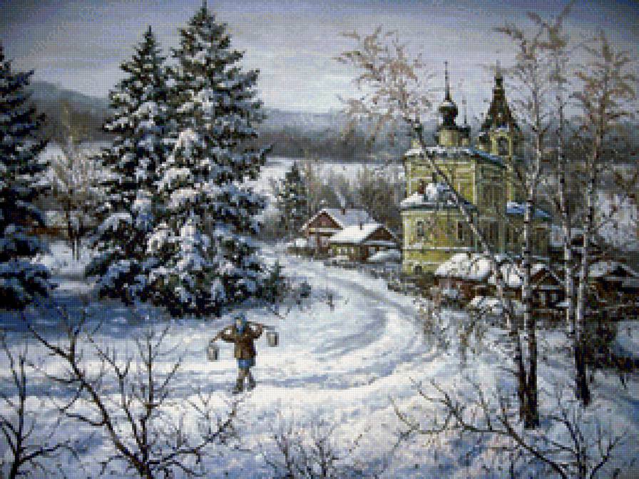 русская зима - деревня, пейзаж, зима - предпросмотр