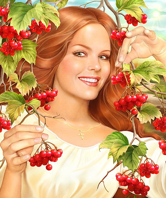 Калина красная. - картина, осень, люди - оригинал