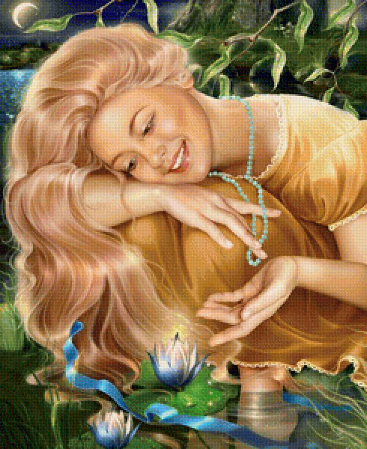 Ночь у воды. - люди, вода, картина, цветы - предпросмотр