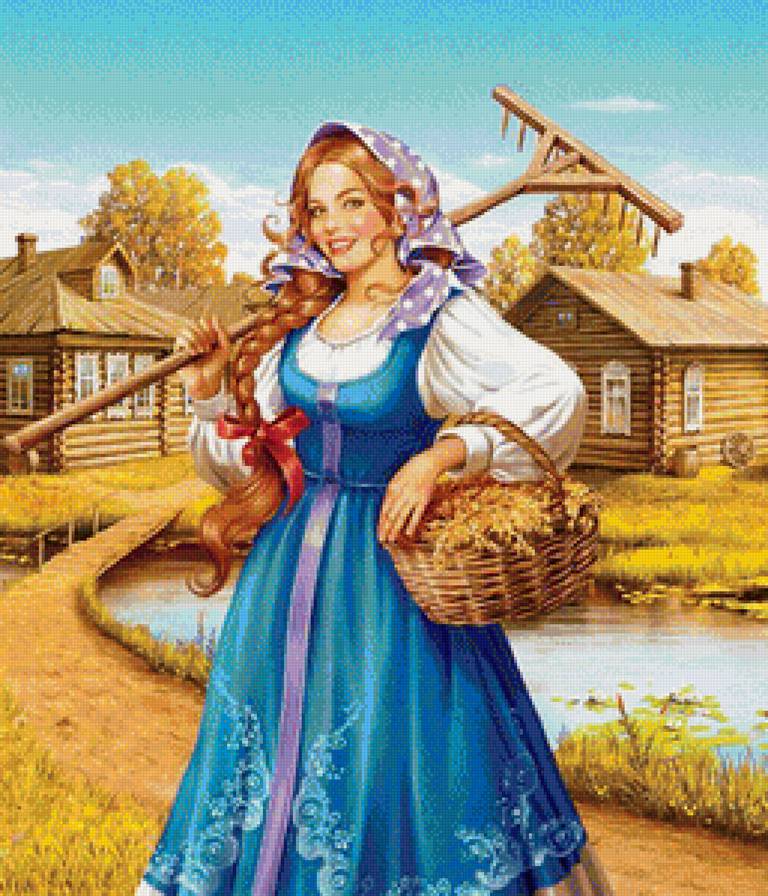 деревенская девушка - люди, картина, пейзаж - предпросмотр