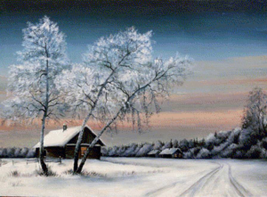 зимний пейзаж - зима, природа, пейзаж, деревня - предпросмотр