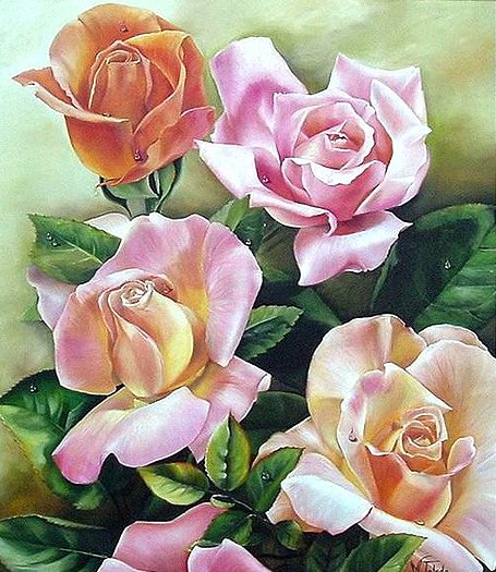 Серия "Флора" - цветы, натюрморт, розы, букет - оригинал