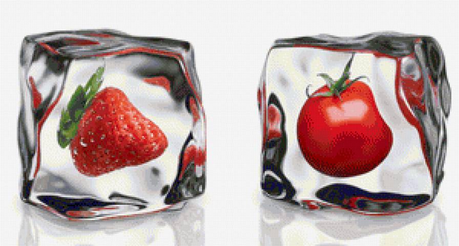 Кубики льда - томат, помидор, ягоды, клубника, лед - предпросмотр