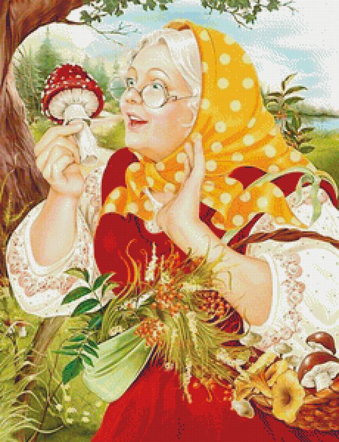 За грибочками - люди, грибы, природа, картина - предпросмотр