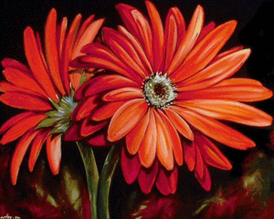 красные цветы - весна, картины, цветы, природа, лето, живопись - предпросмотр