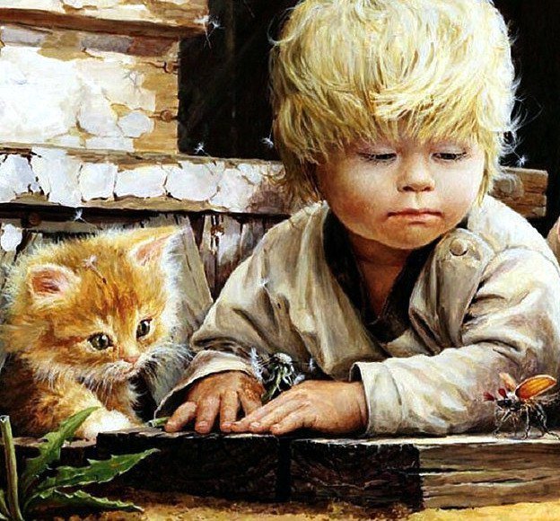 Малыш - дети, кошки, картина - оригинал