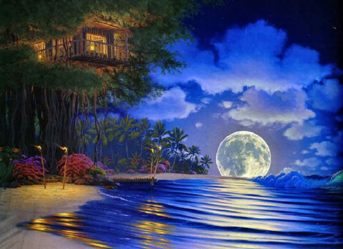 пляж - ночь, пляж, пейзаж, море, луна - оригинал