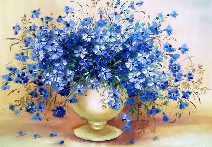 Букет незабудок - цветы в вазе, натюрморт, незабудки, полевые цветы, букет, васильки - оригинал
