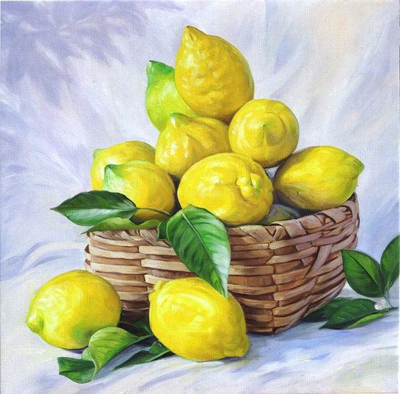 Лимонная корзинка - корзина, живопись, лимон, цитрусы, фрукты, лимоны, натюрморт, для кухни - оригинал