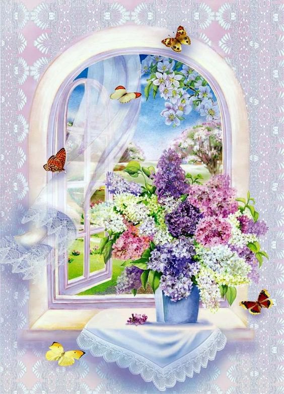 весна в окно стучится - бабочки, сирень, окно, весна - оригинал