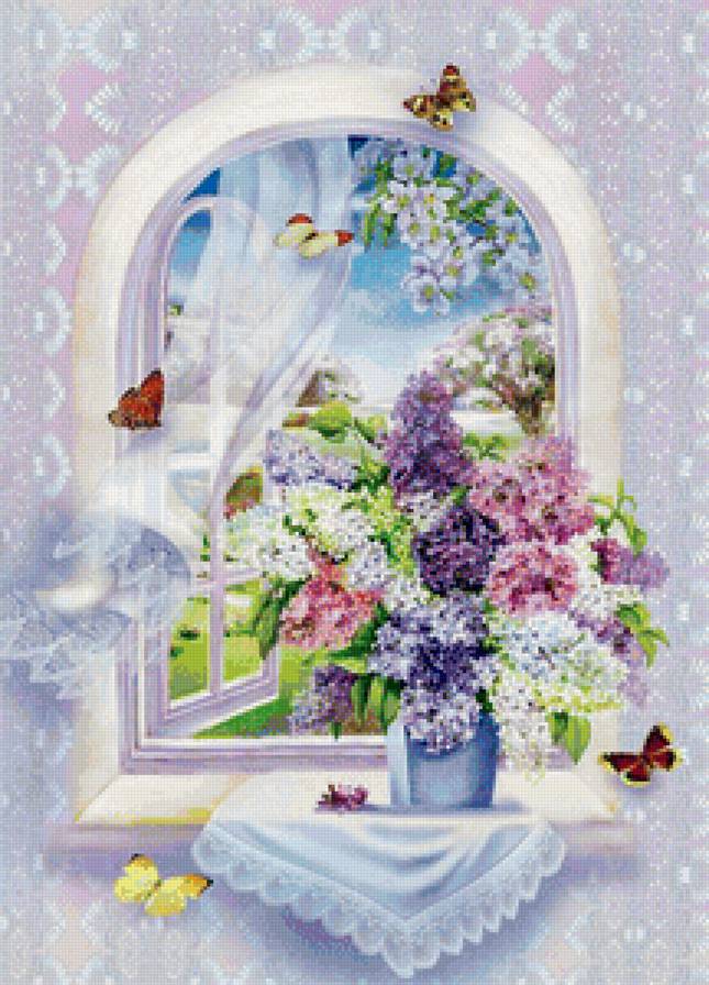 весна в окно стучится - сирень, весна, окно, бабочки - предпросмотр