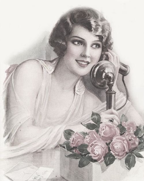 ретро - розы, телефон, девушка - оригинал