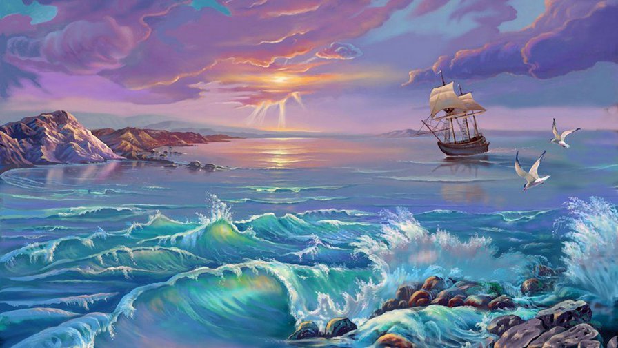 Корабль - море, чайки, корабль - оригинал