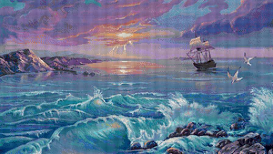 Корабль - чайки, море, корабль - предпросмотр