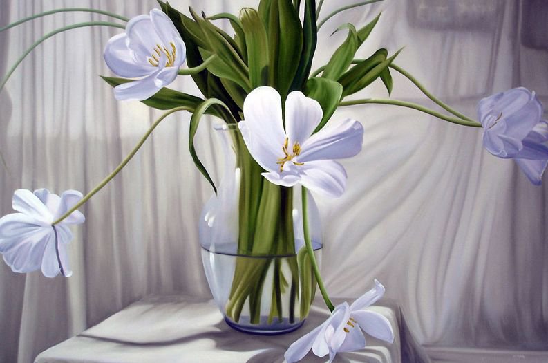 белые тюльпаны - букет, натюрморт, белые тюльпаны, цветы, флора - оригинал