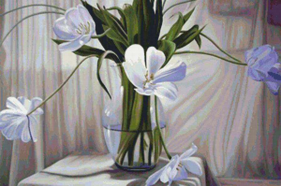 белые тюльпаны - натюрморт, цветы, белые тюльпаны, букет, флора - предпросмотр