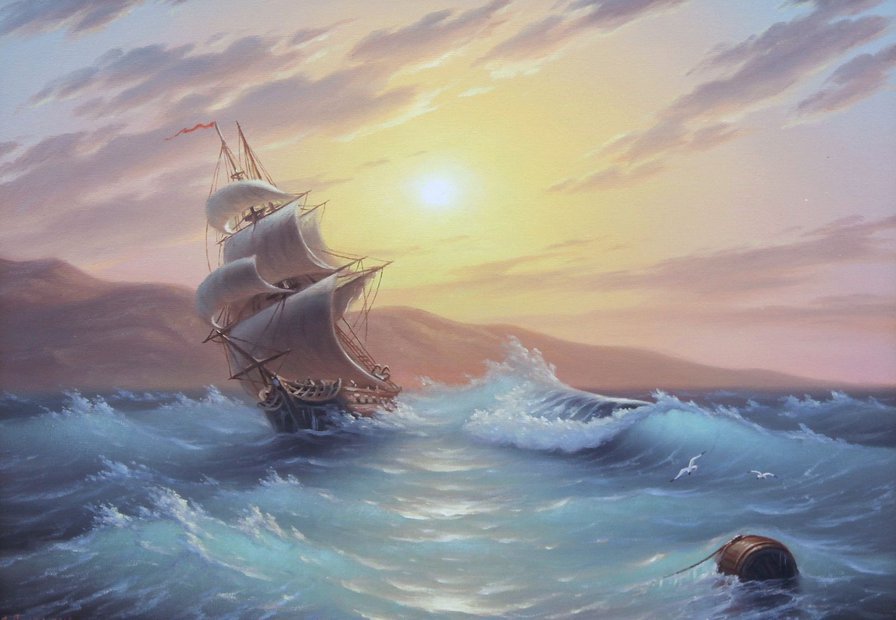 Буря на море - пейзаж, живопись, корабль, парусник, море, картина - оригинал