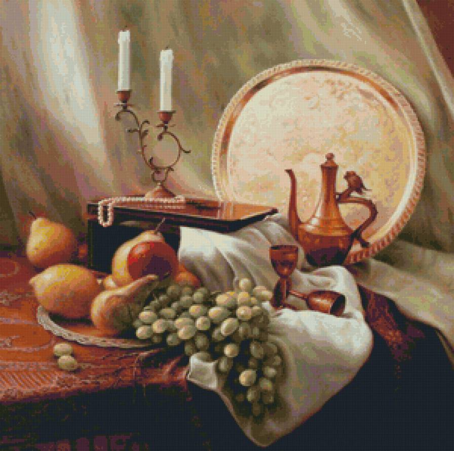 Свечи - натюрморт, фрукты - предпросмотр