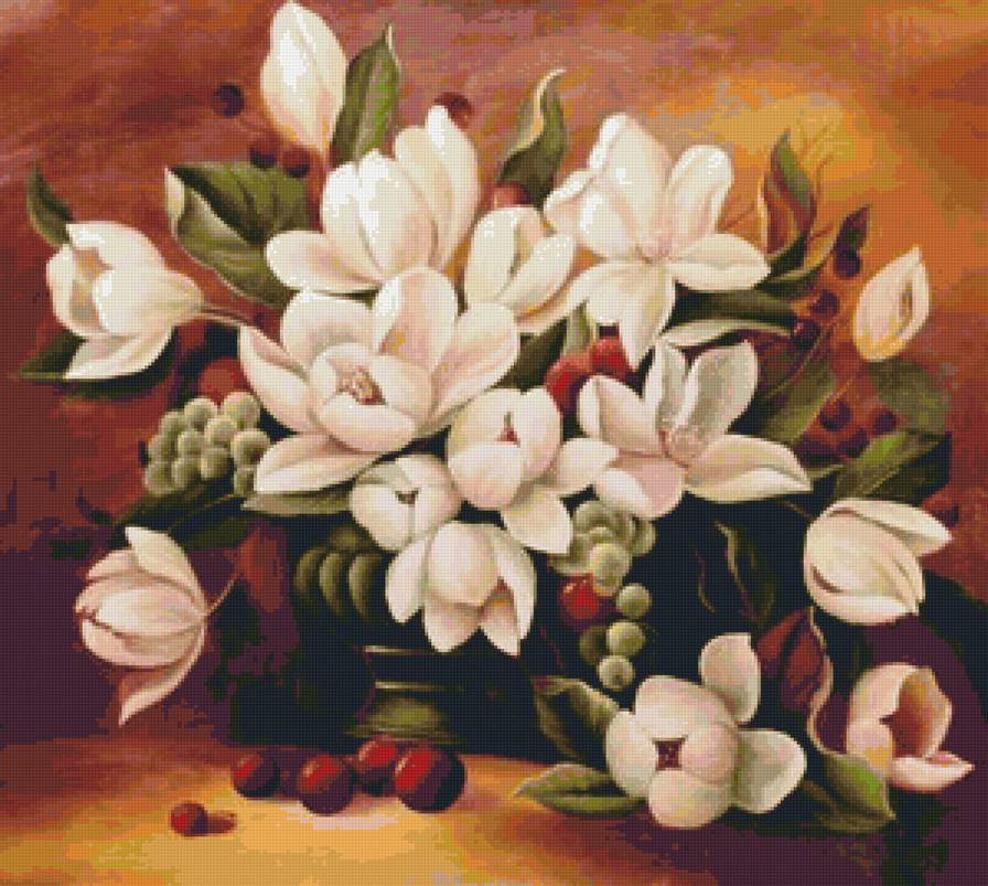 магнолия - натюрморт, цветы, магнолия, флора, букет - предпросмотр