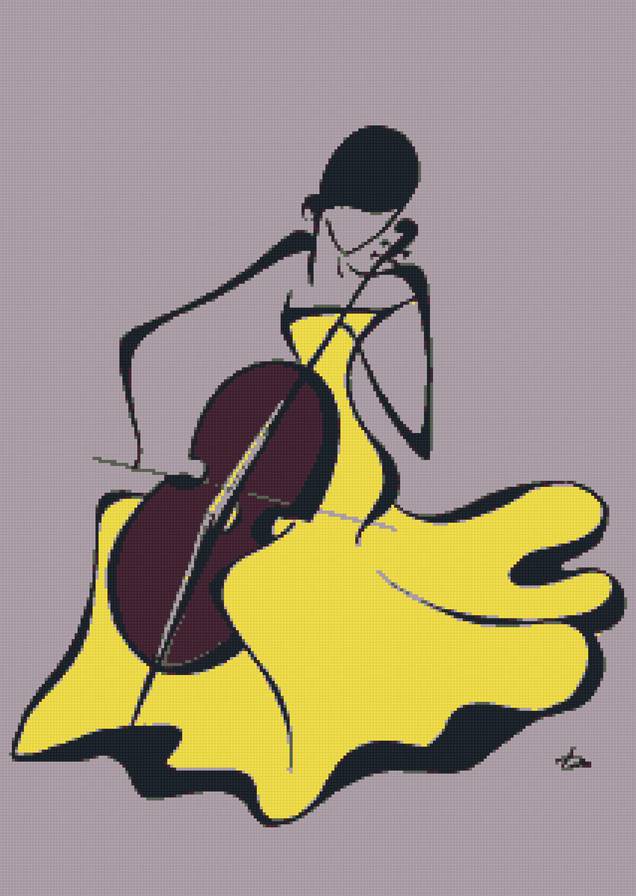 Виолончель - девушка, музыка, монохром, люди - предпросмотр