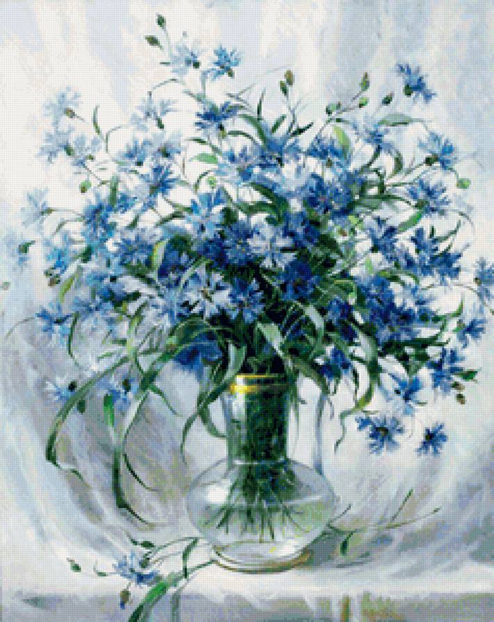 Васильковое лето - васильки, натюрморт, голубые цветы, синие цветы, полевые цветы, букет - предпросмотр