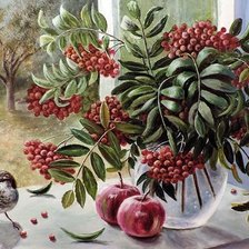 Схема вышивки «Калина и воробей»